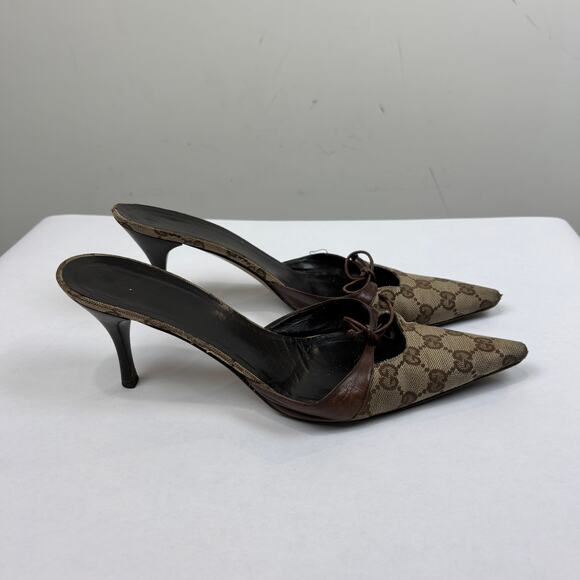 Vintage Gucci Tom Ford Monogram Cut Out Kitten Heels Mules Women's 8.5B - Picture 3 of 14